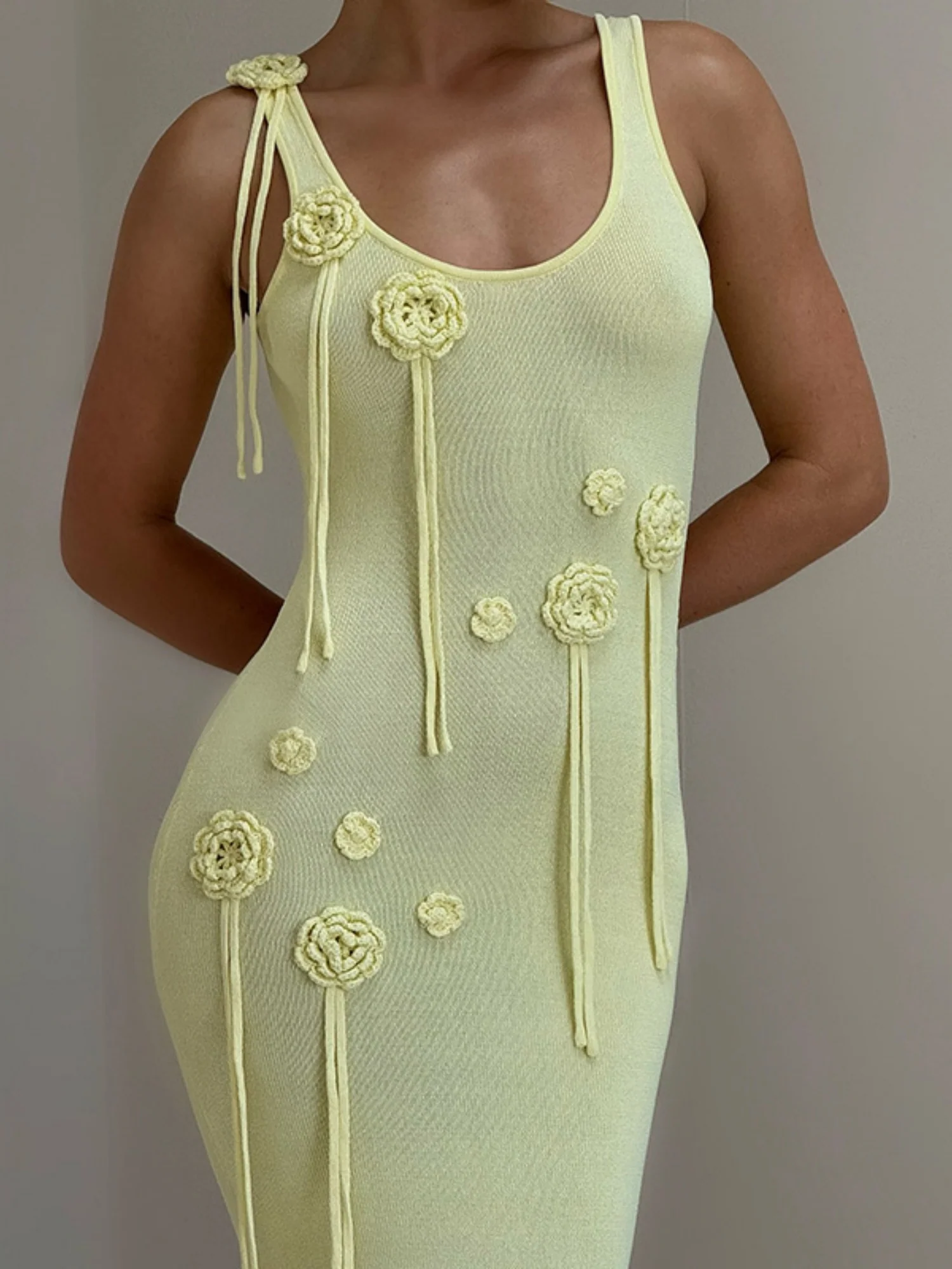 3D Flowers Knitting Backless Maxi Dresses - Image 2
