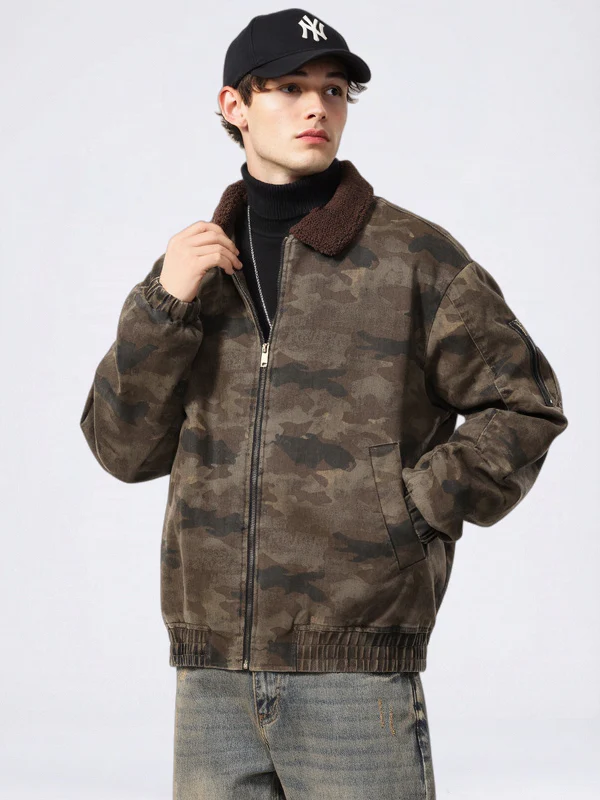 Camouflage Loose-fit Extra-thick Sherpa-Lined Jackets