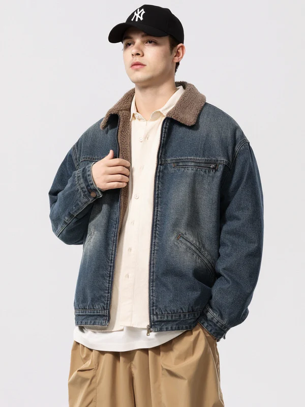 Retro Maillard Fleece Denim Jacket