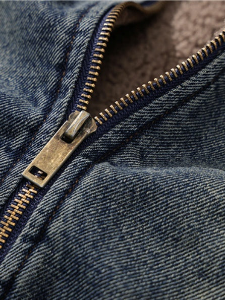 Retro Maillard Fleece Denim Jacket - Image 4