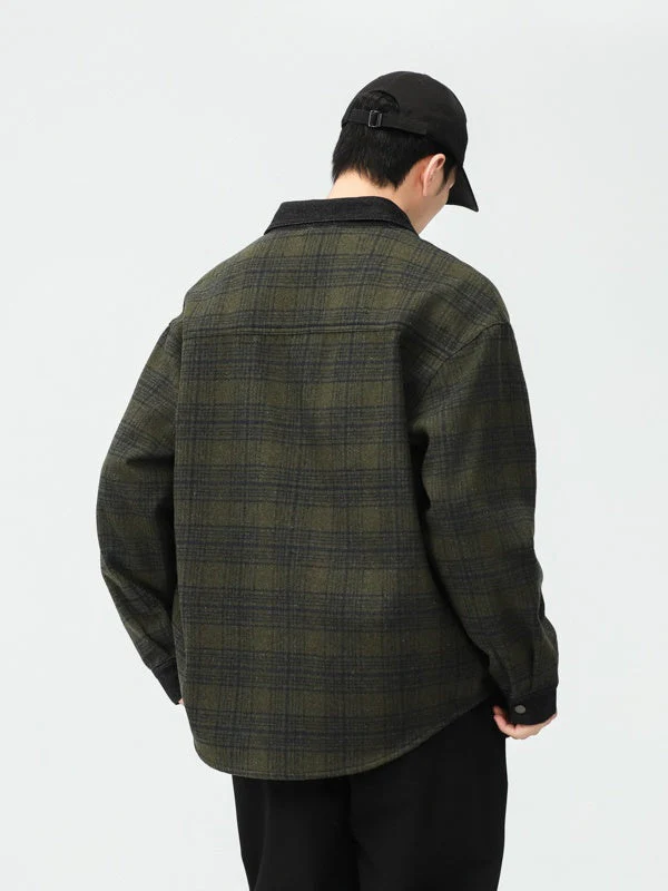 Plaid Loose-fit Wool Blend Shirts - Image 4