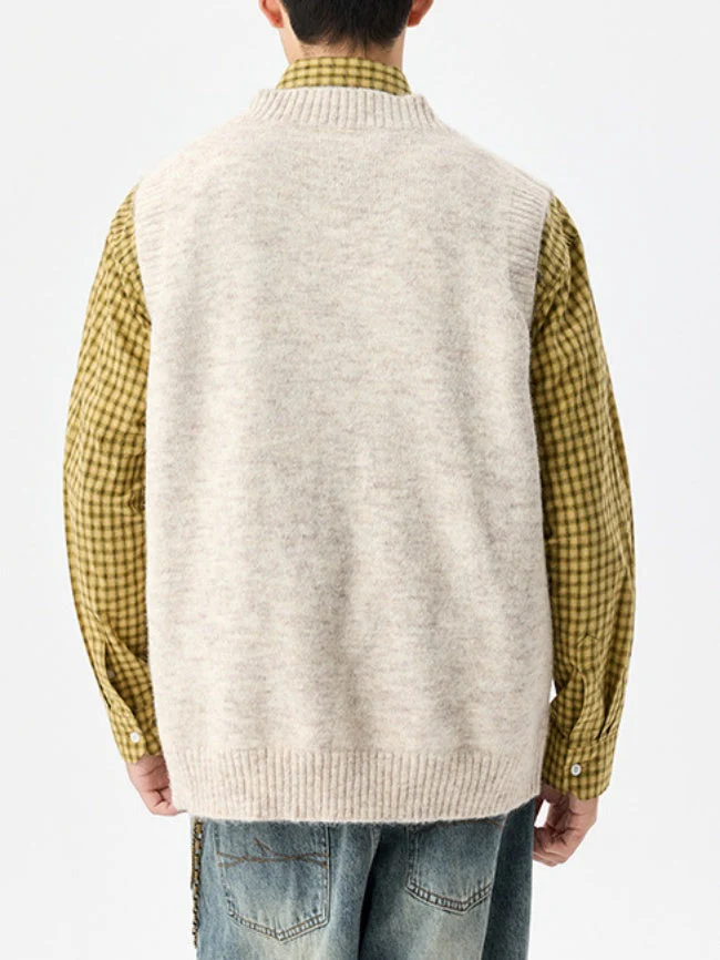 Wool Blend V-neck Loose-fit Knitted Vest - Image 2