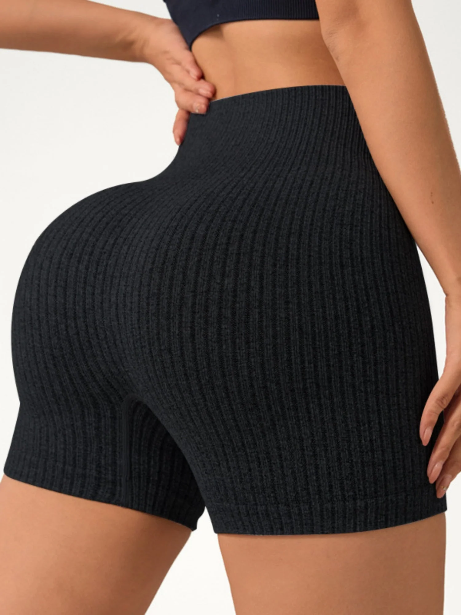 Seamless Ribbed Yoga Pants High-waisted Hip Lift Shorts - Image 6