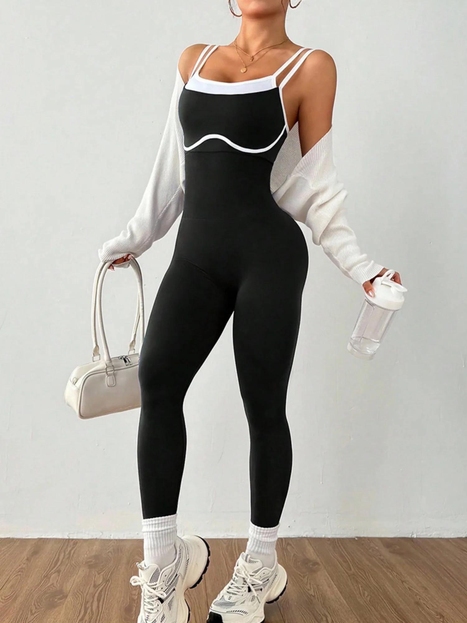 Color-blocked Stripes Cross-back Beauty Exercise And Fitness Yoga Jumpsuits - Image 3