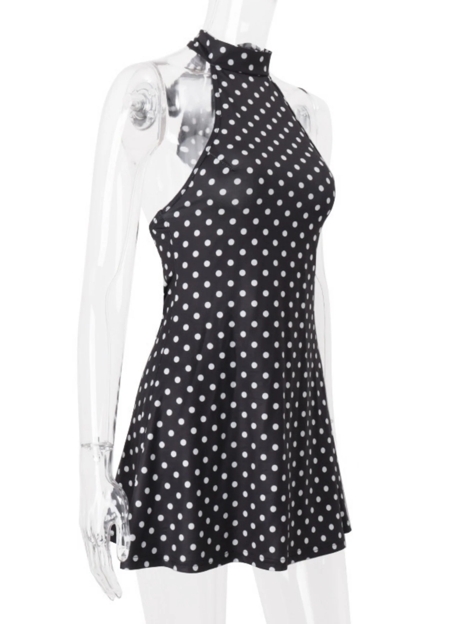 Polka Dots Neckband Backless Sweet Mini&Short Dresses - Image 8
