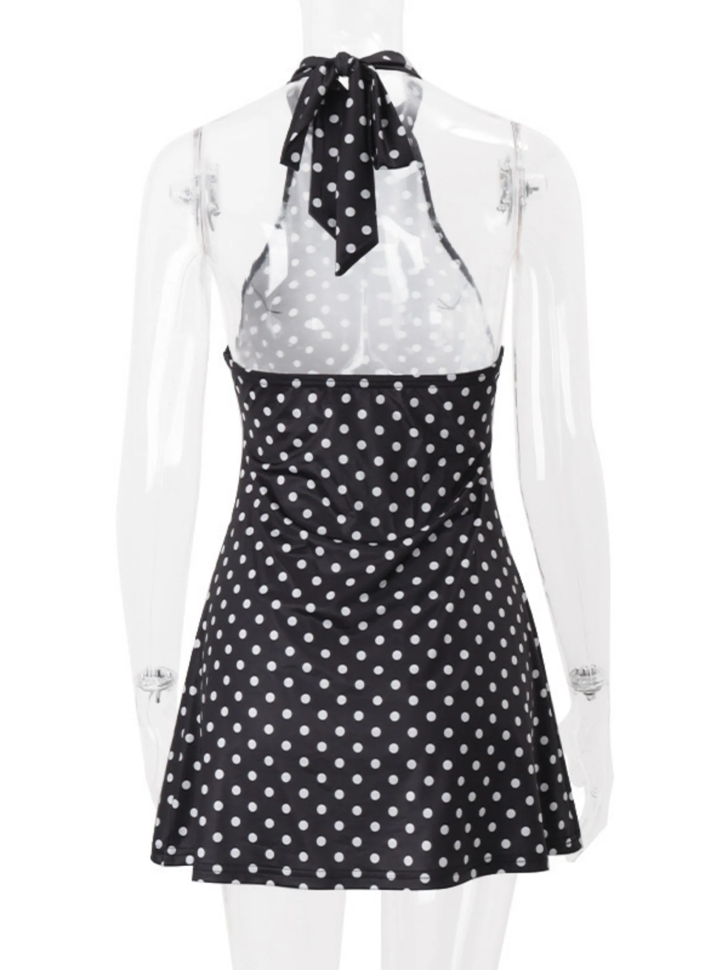 Polka Dots Neckband Backless Sweet Mini&Short Dresses - Image 9