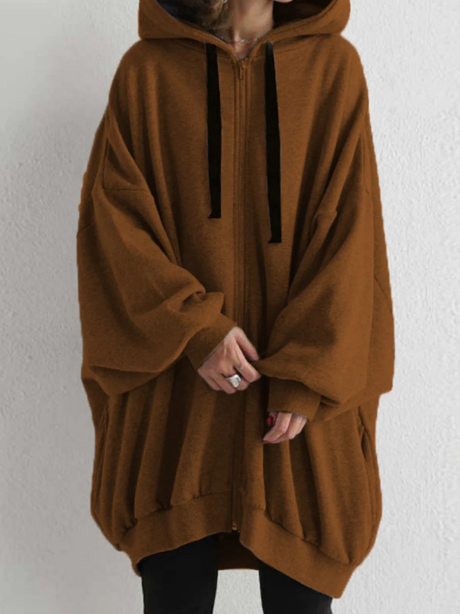 Zipper Long Fleece Lined Coat Hoodies - Image 12
