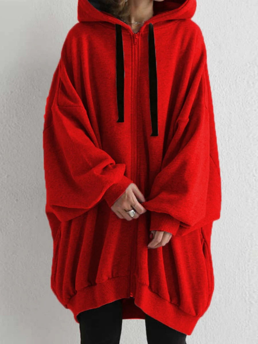 Zipper Long Fleece Lined Coat Hoodies - Image 14