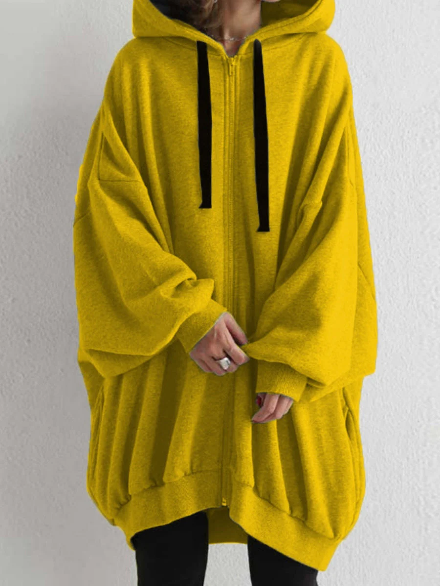 Zipper Long Fleece Lined Coat Hoodies - Image 15