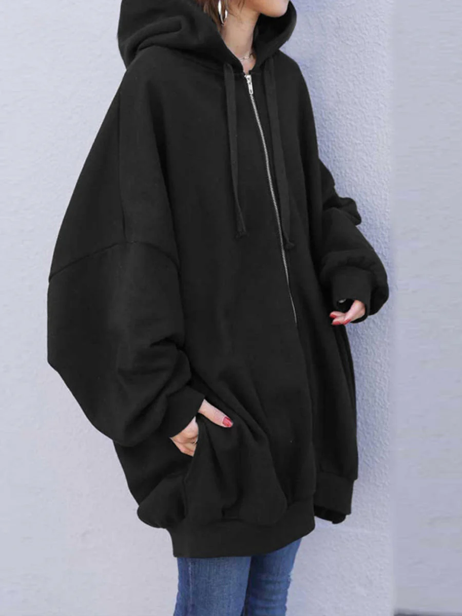 Zipper Long Fleece Lined Coat Hoodies - Image 9