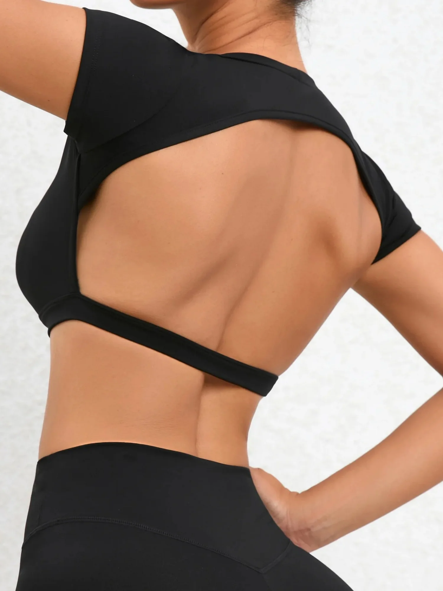 Crew Neck Tight-fitting Backless Exercise And Fitness T-shirts - Image 3