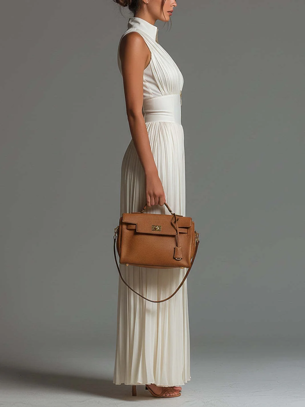 White Pleated Halter Jumpsuit - Image 3