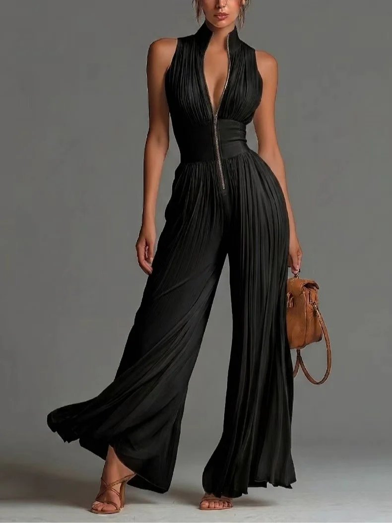 White Pleated Halter Jumpsuit - Image 5