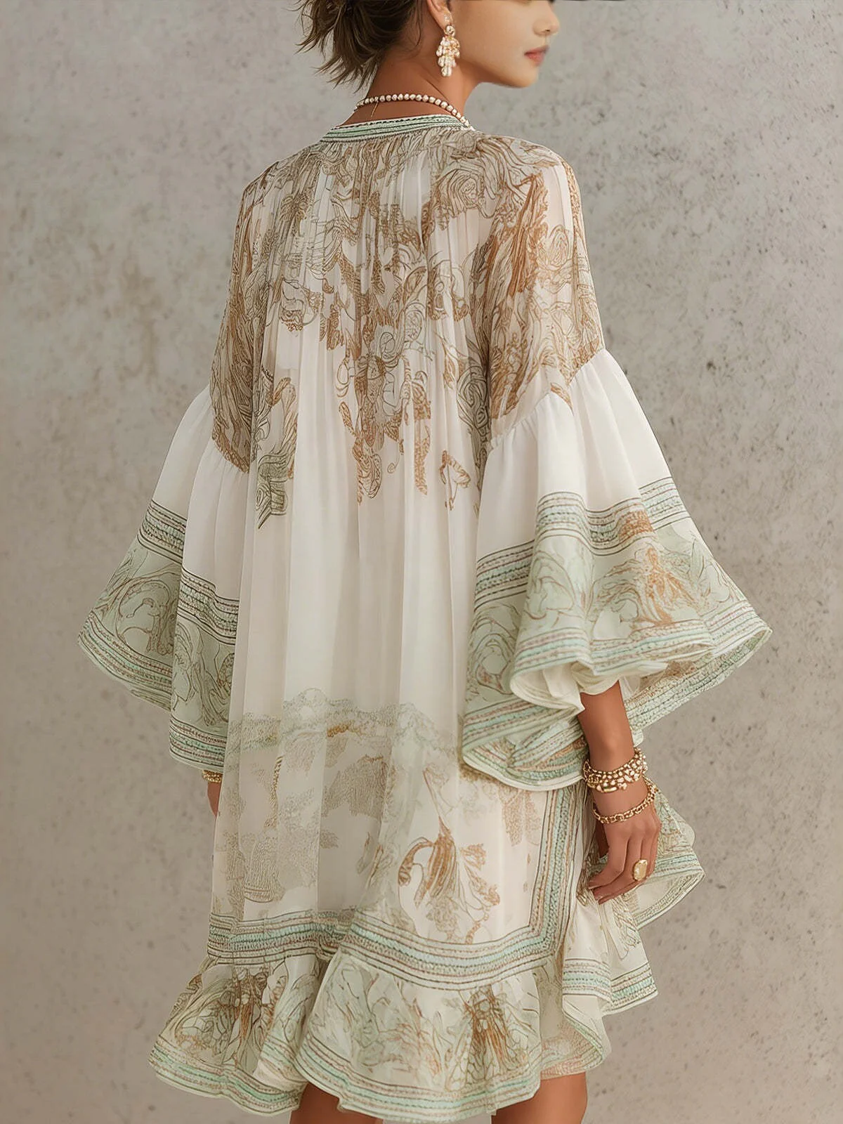 Ruffled, Vacation-style Loose-fitting, Flowy Short Dress - Image 2