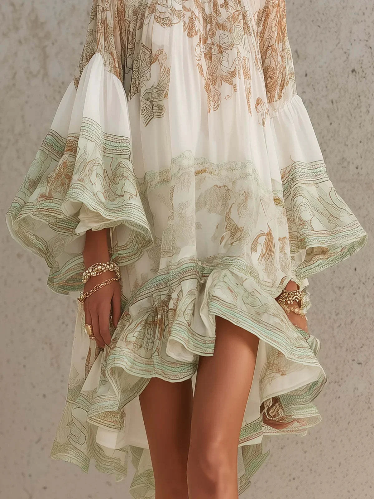 Ruffled, Vacation-style Loose-fitting, Flowy Short Dress - Image 5