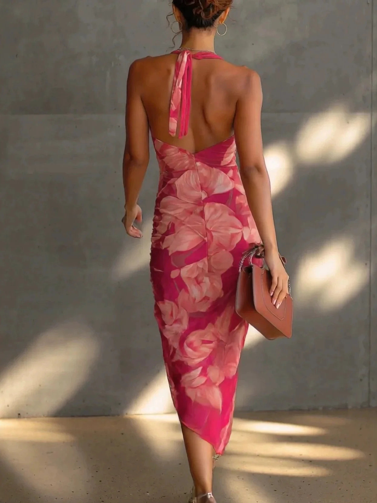 Spaghetti Strap Backless Printed Slim-fitting High Slit Long Dress - Image 2