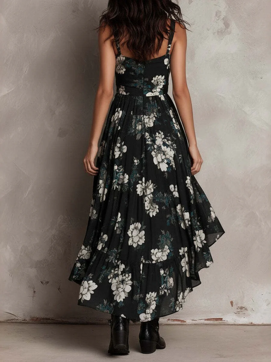 V-neck, Fitted Waist, High Slit, Spaghetti Strap Long Dress - Image 2
