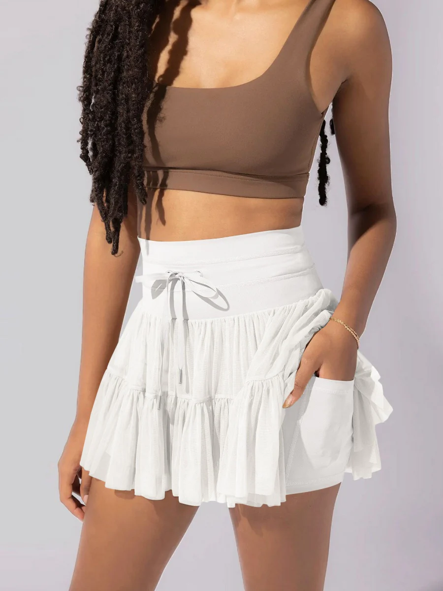 Culottes Sports Pocket Mesh High Waist Skirts - Image 23