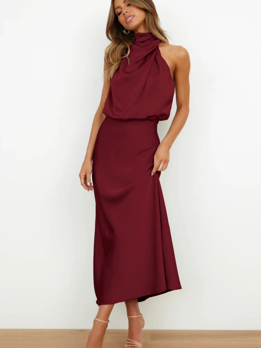 Satin Sleeveless Parties Bridesmaid Midi Dresses - Image 11