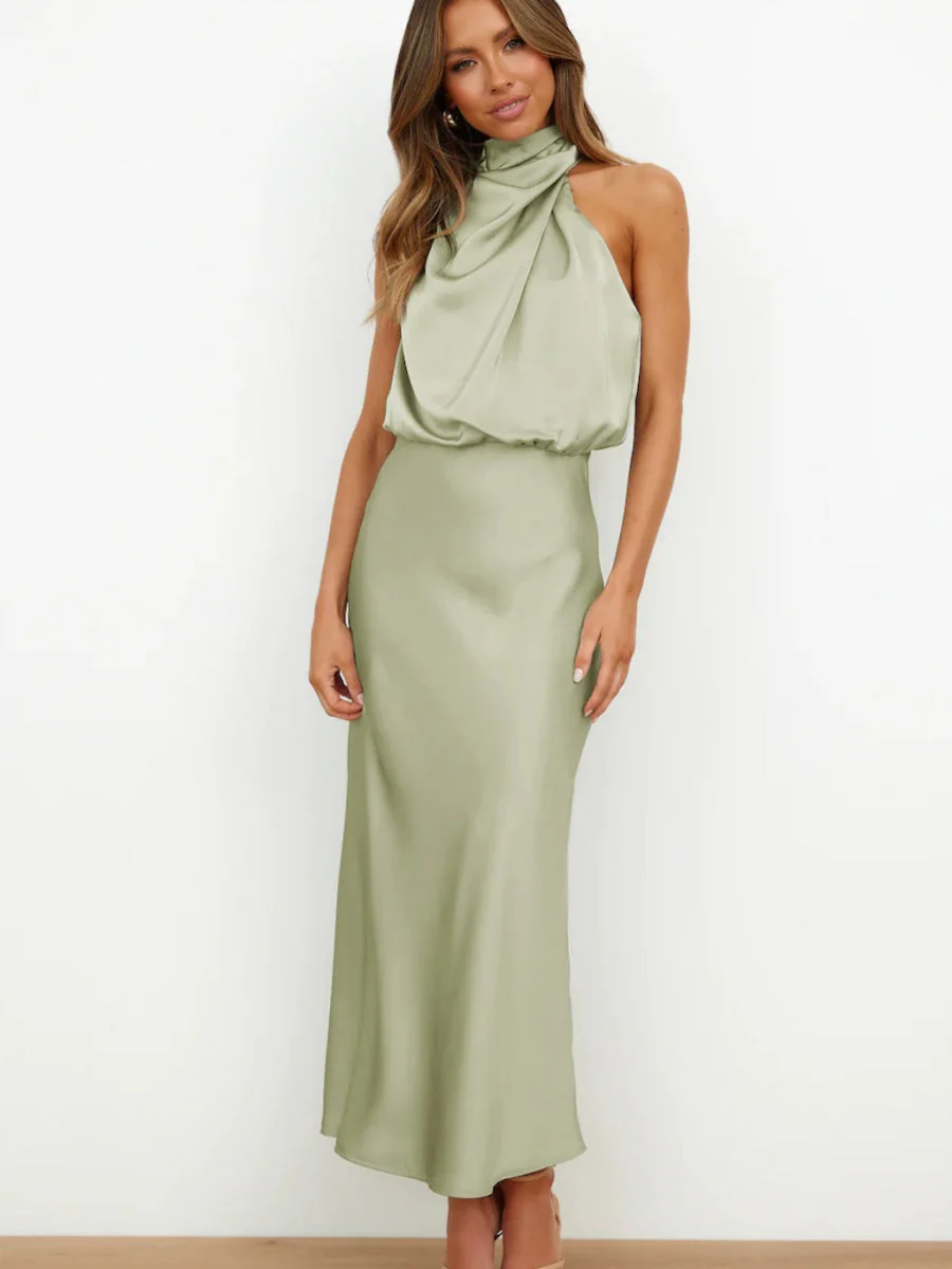 Satin Sleeveless Parties Bridesmaid Midi Dresses - Image 13