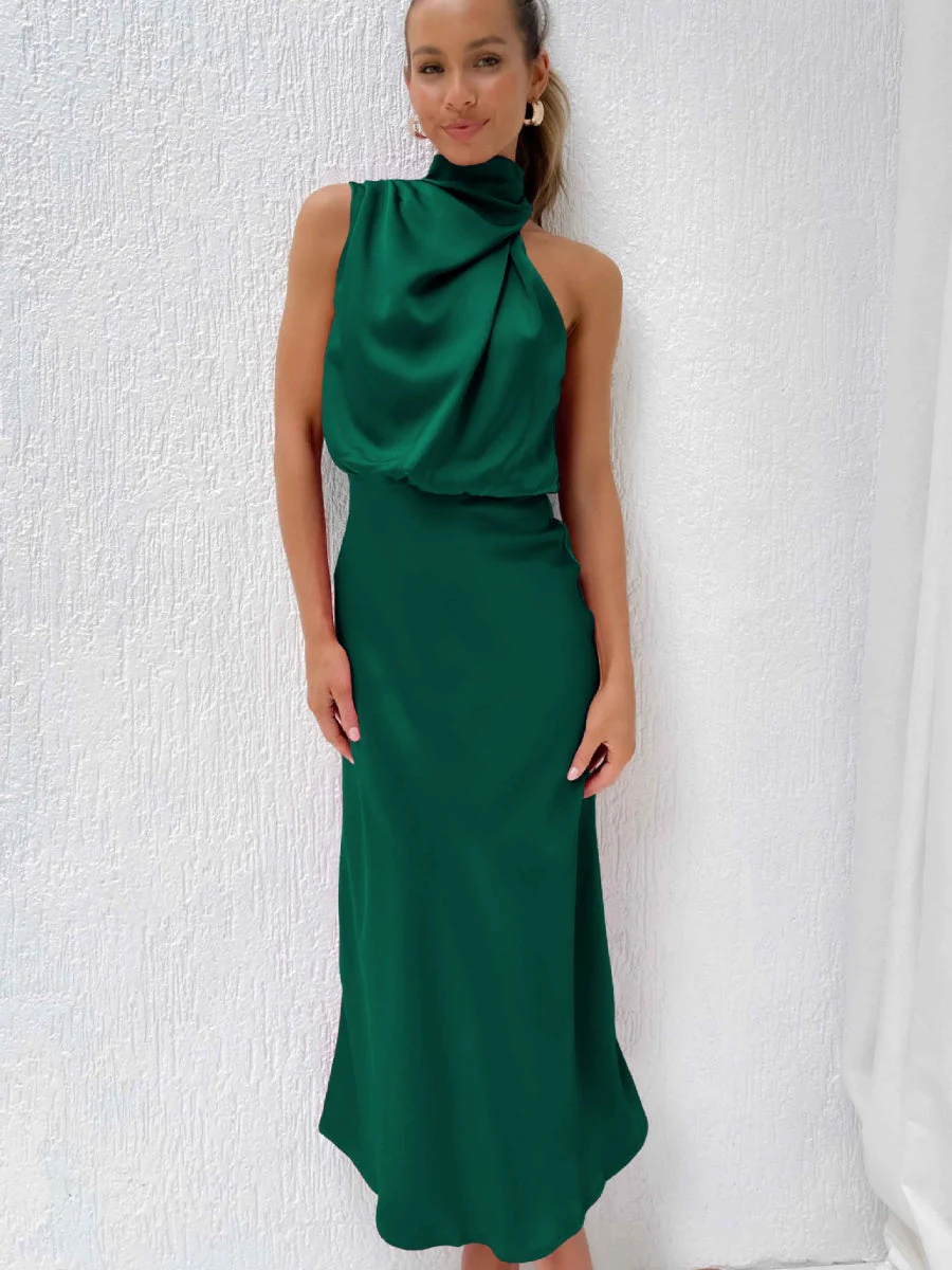 Satin Sleeveless Parties Bridesmaid Midi Dresses - Image 17