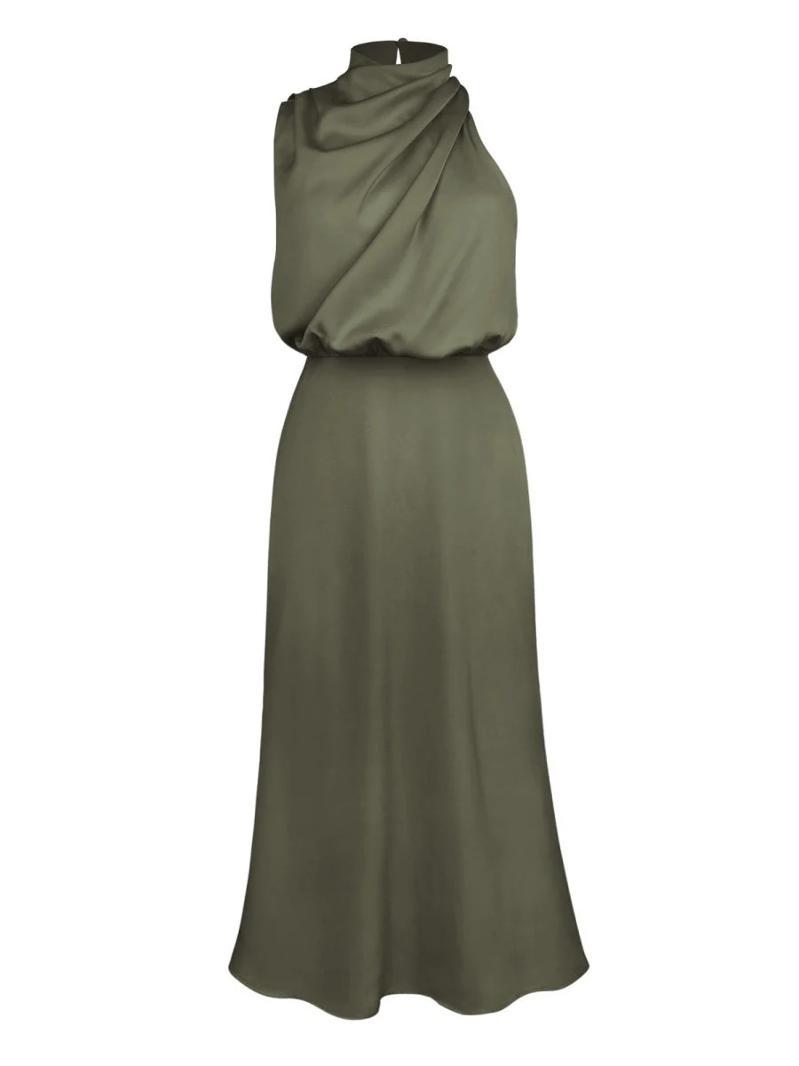 Satin Sleeveless Parties Bridesmaid Midi Dresses - Image 19
