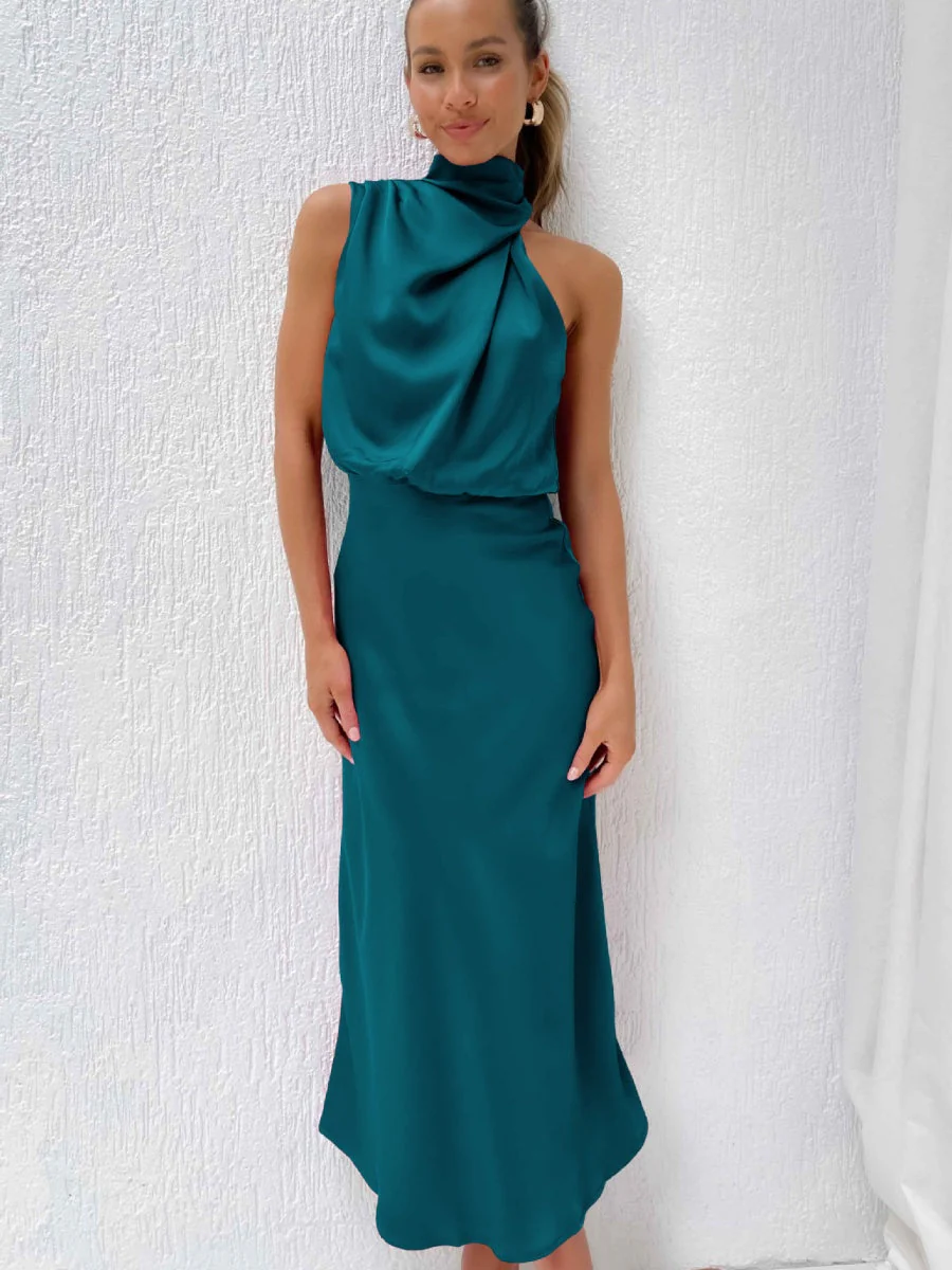 Satin Sleeveless Parties Bridesmaid Midi Dresses - Image 9