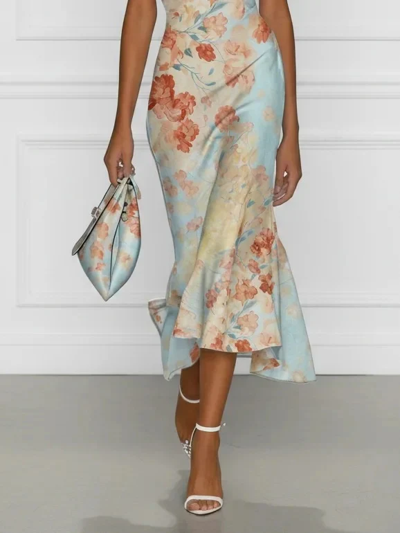 Floral Print Off-shoulder Short-sleeved Long Dress - Image 4
