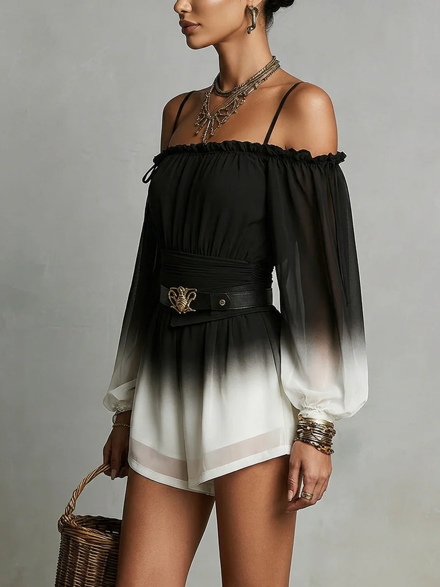 Off-shoulder Tie-waist Gradient Jumpsuit - Image 3