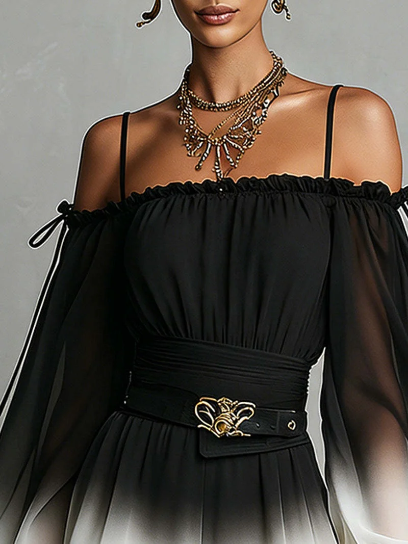 Off-shoulder Tie-waist Gradient Jumpsuit - Image 4