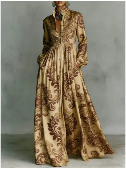 Long-sleeved Printed Maxi Dress - Image 6