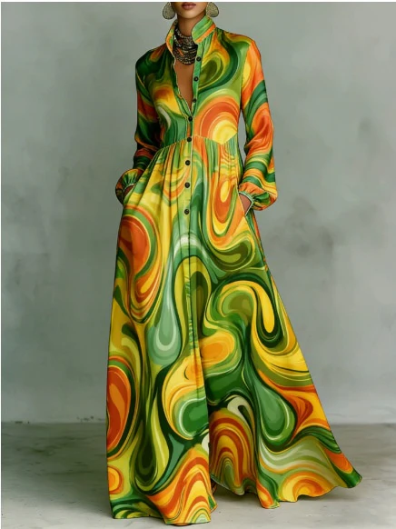 Long-sleeved Printed Maxi Dress - Image 8