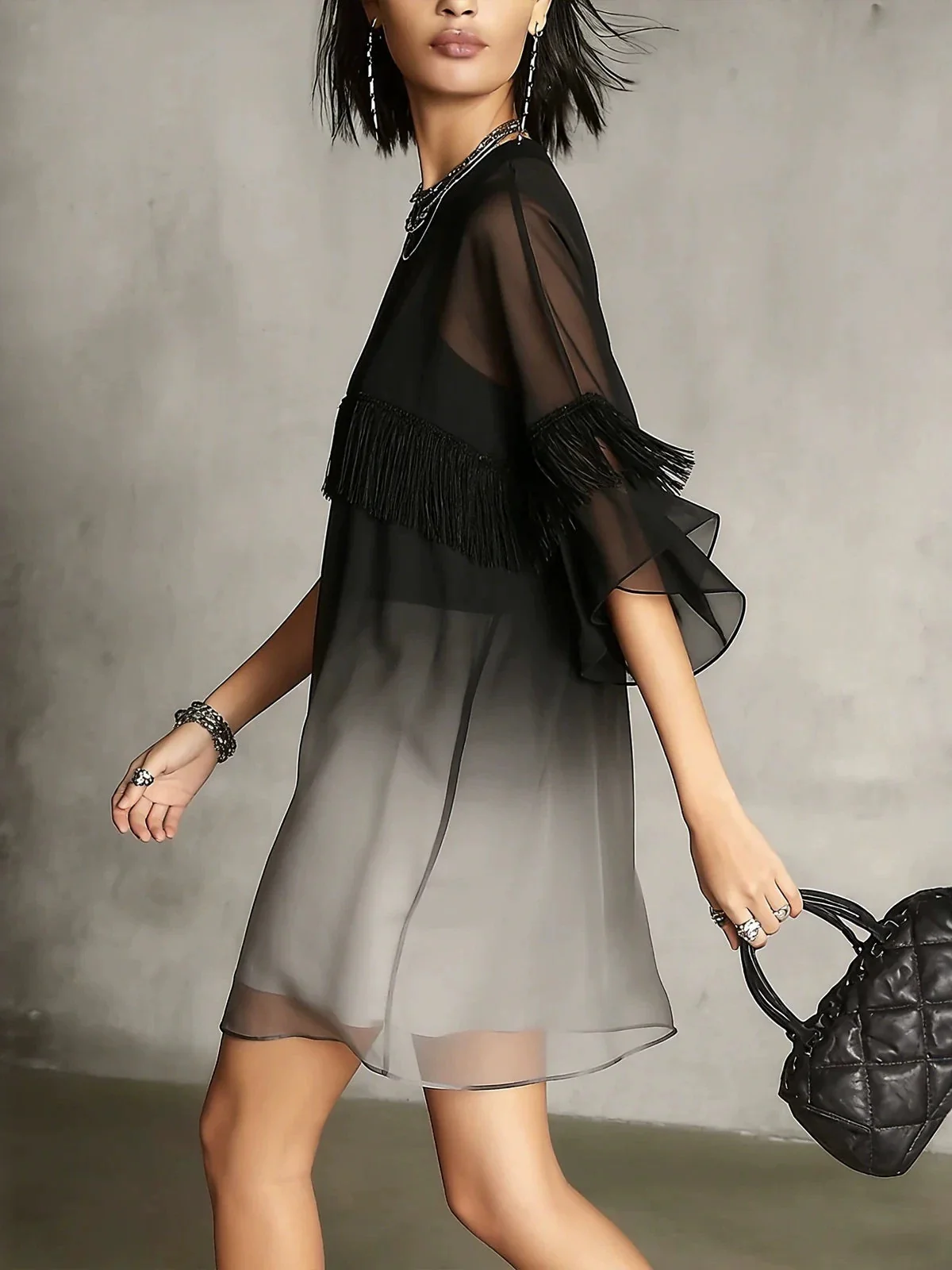 European And American Style Short-sleeved Mini Dress With Ruffled Trim - Image 3