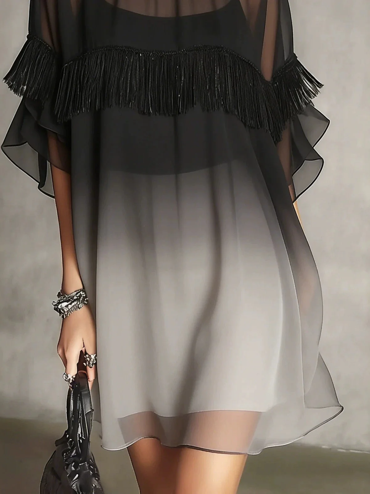 European And American Style Short-sleeved Mini Dress With Ruffled Trim - Image 5