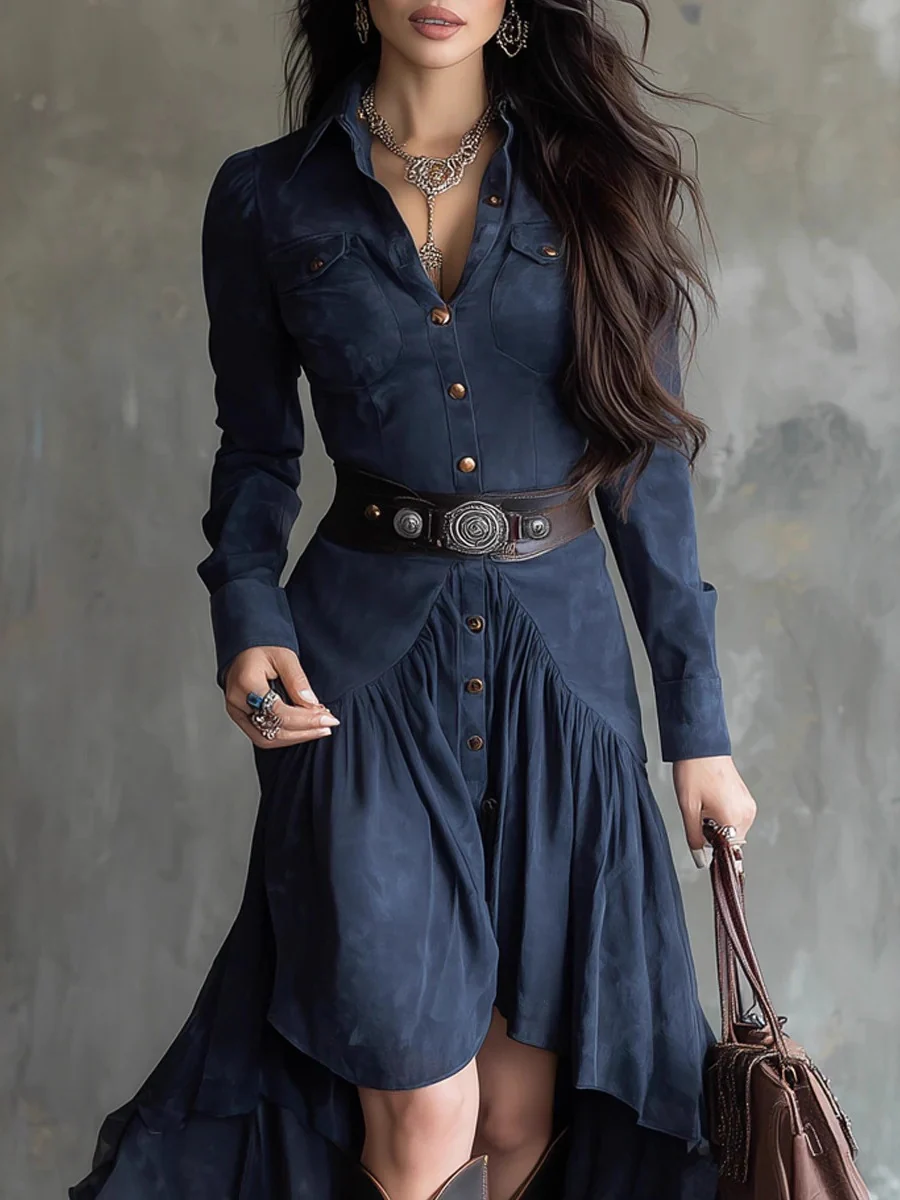 Suede High-waisted Maxi Dress With A Belt - Image 2