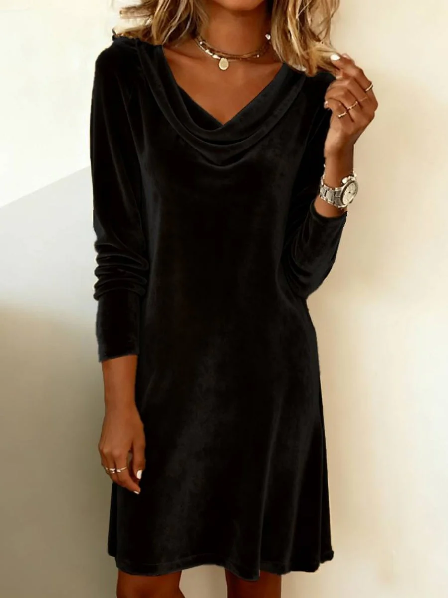 Velvet Swing Collar Long Sleeve Mini&Short Dresses - Image 7