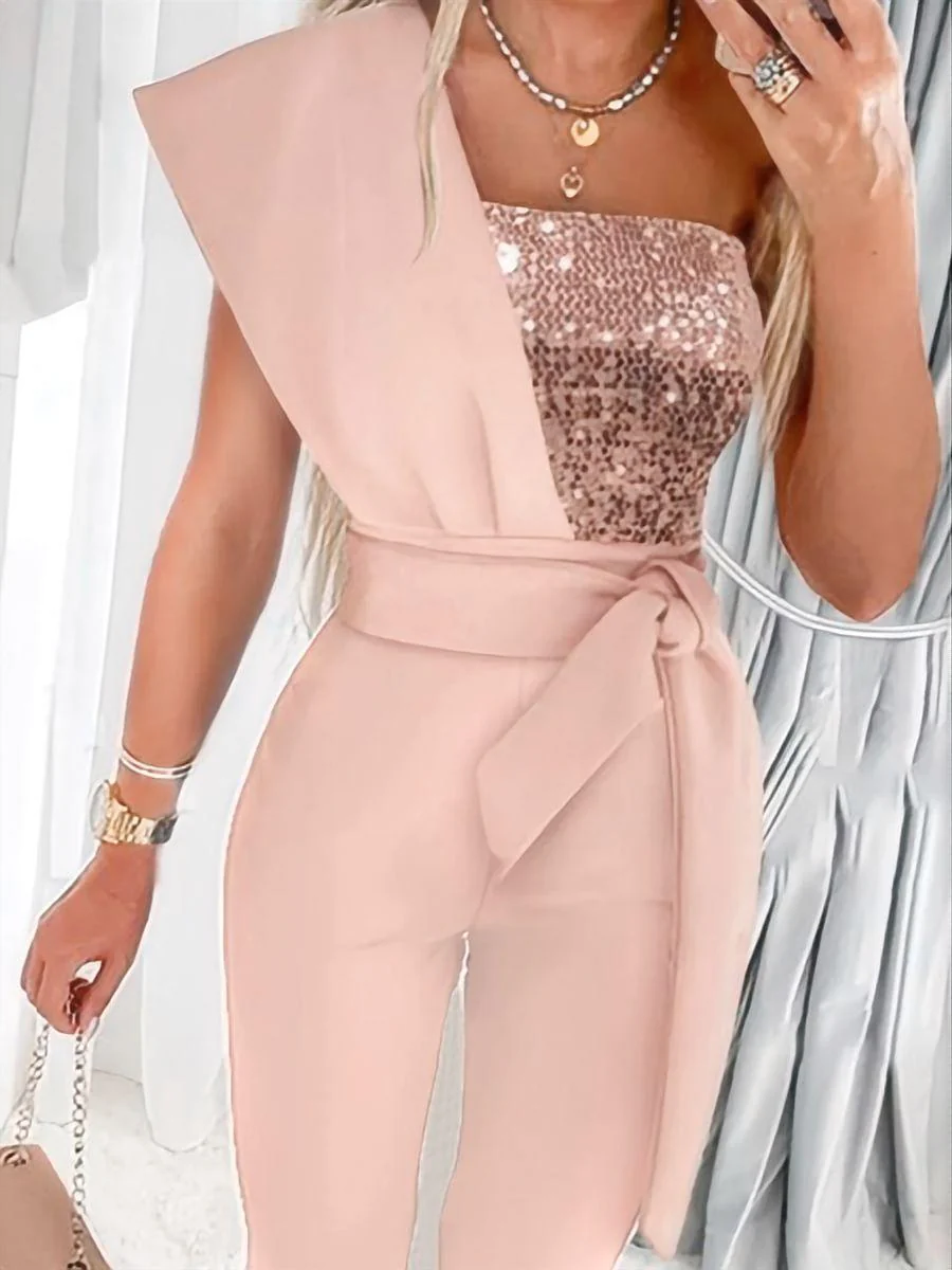 Sequined Jumpsuit With Off-shoulder Belt - Image 2