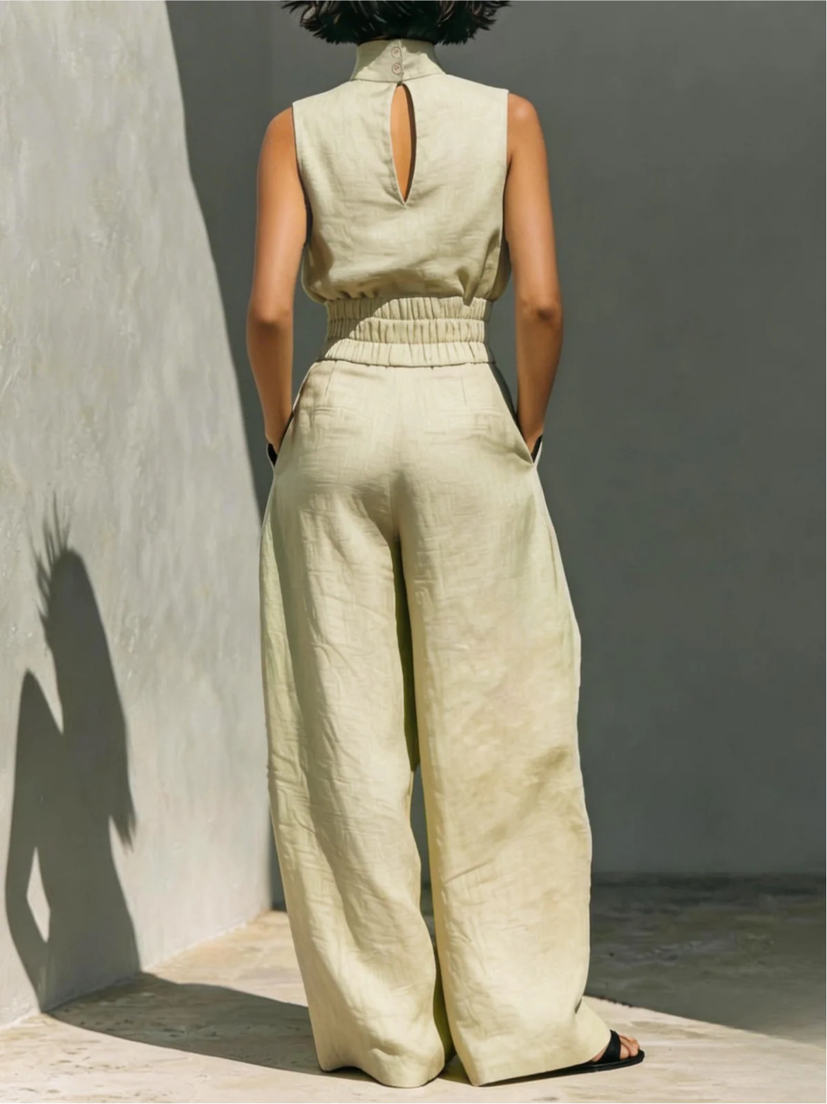 Cotton And Linen Sleeveless Trousers Casual Two-piece Set - Image 2