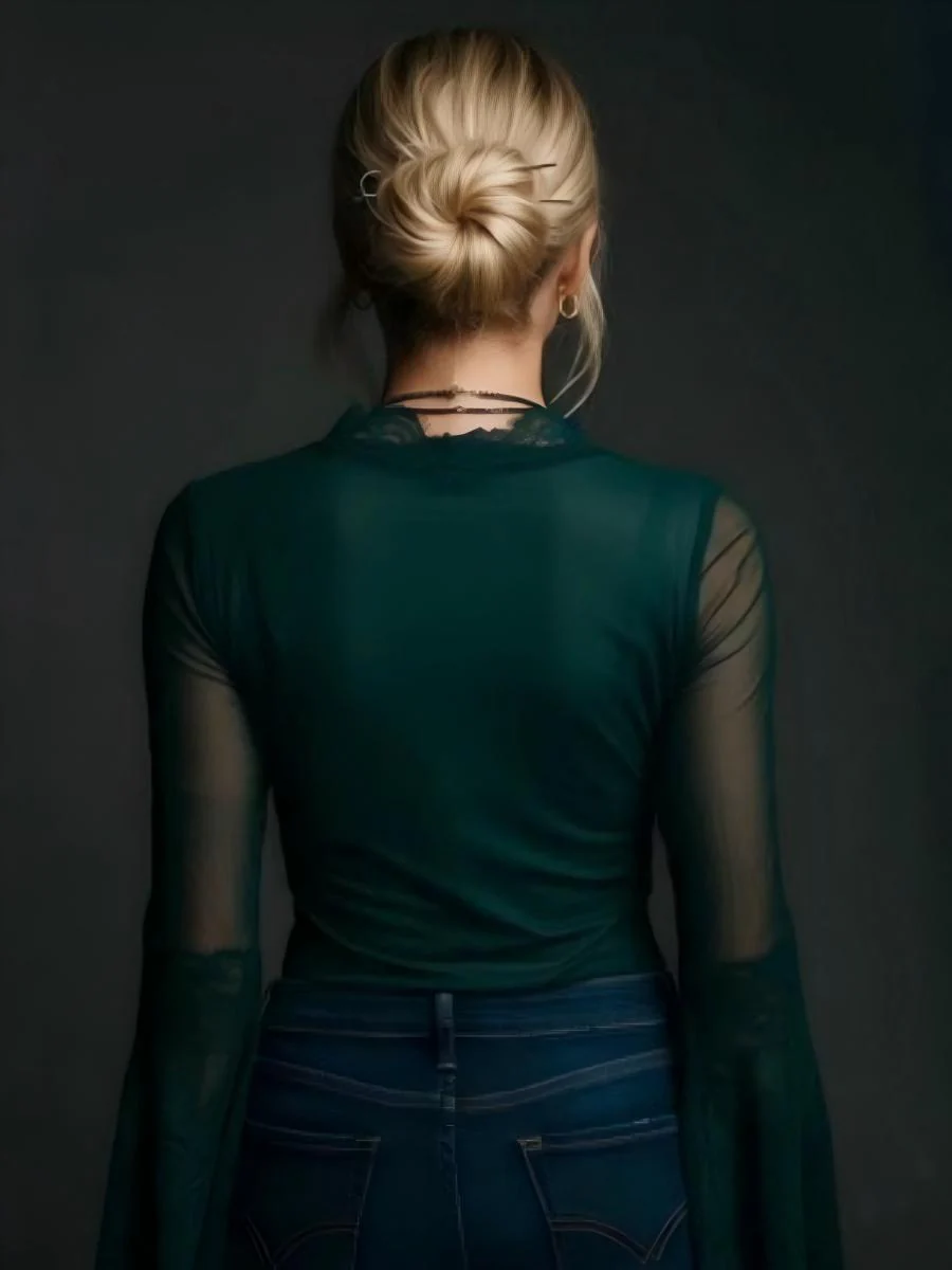 V-neck Lace Sheer Mesh Shirt - Image 2