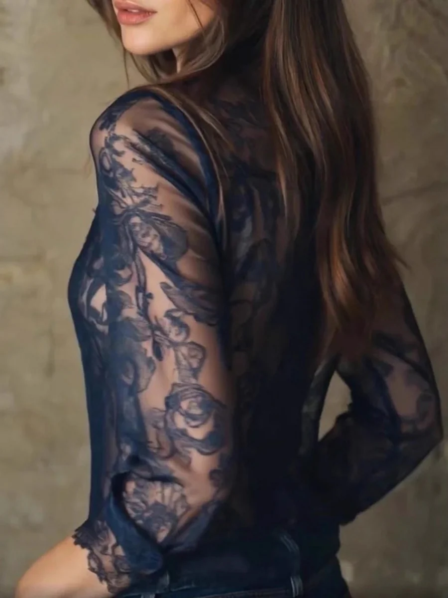 V-neck Slim-fit Lace Shirt - Image 2