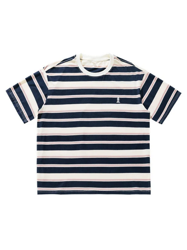 Retro Color-blocked Stripes Loose-fit T-shirts - Image 12