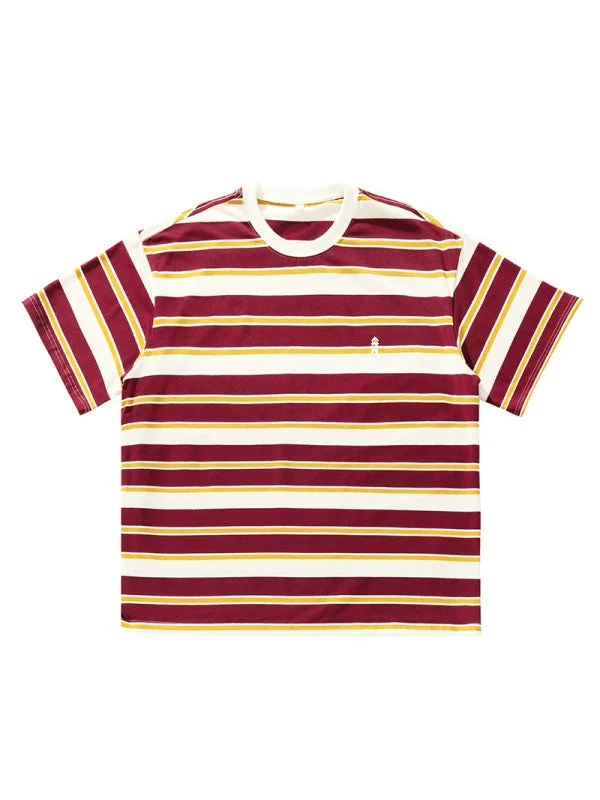 Retro Color-blocked Stripes Loose-fit T-shirts - Image 6