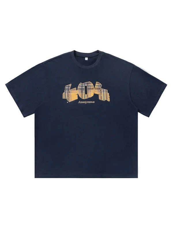 Number Plaid Printed Loose-fit T-shirts - Image 8