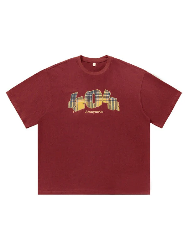 Number Plaid Printed Loose-fit T-shirts - Image 9