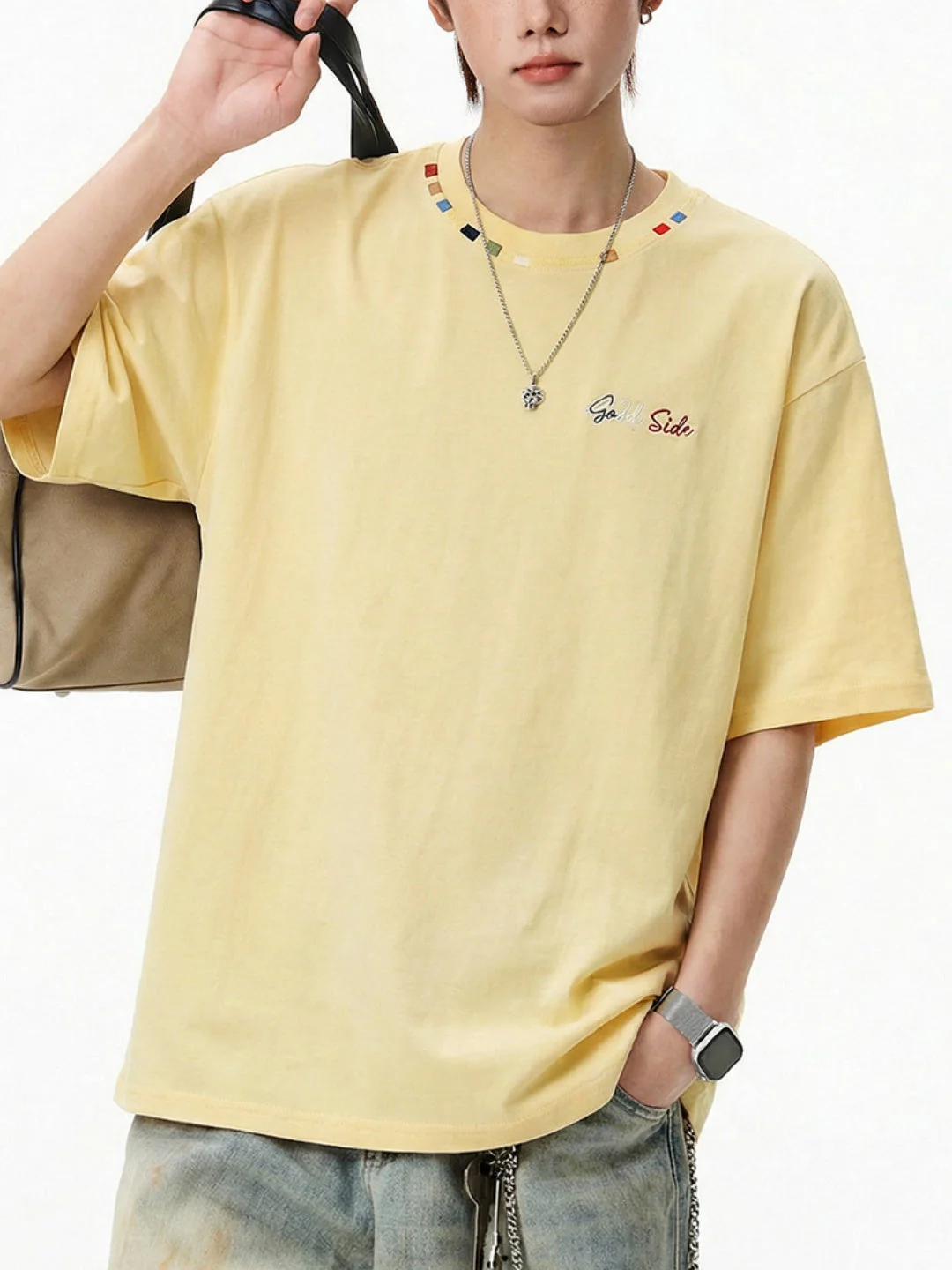 Color-blocked Colorful Embroidery Loose-fit T-shirts - Image 2