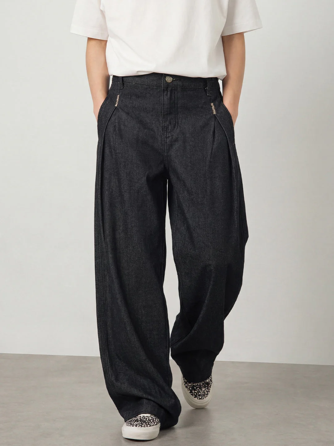 Retro Black Embroidery Straight-fit Loose-fit Jeans - Image 3