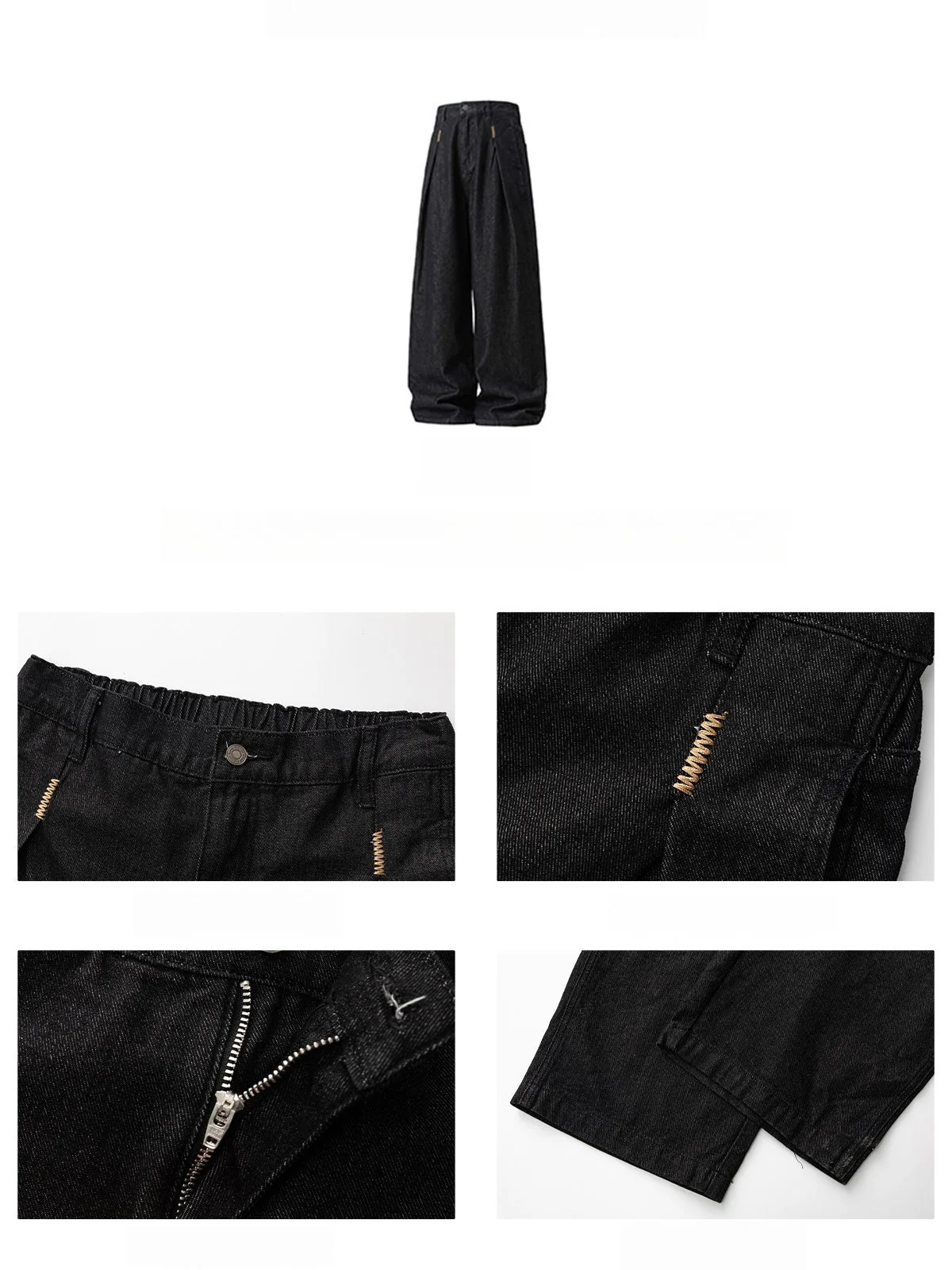 Retro Black Embroidery Straight-fit Loose-fit Jeans - Image 6