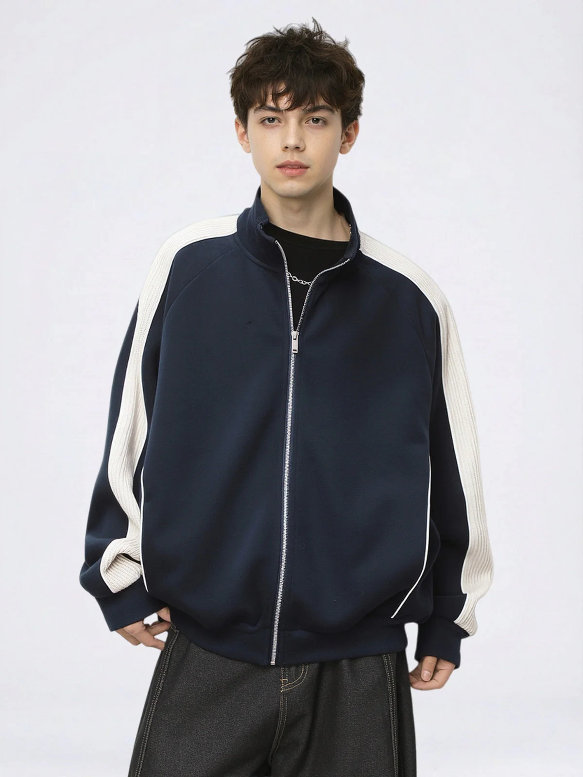 Color-blocked Raglan Sleeves Cardigan Sweatshirt
