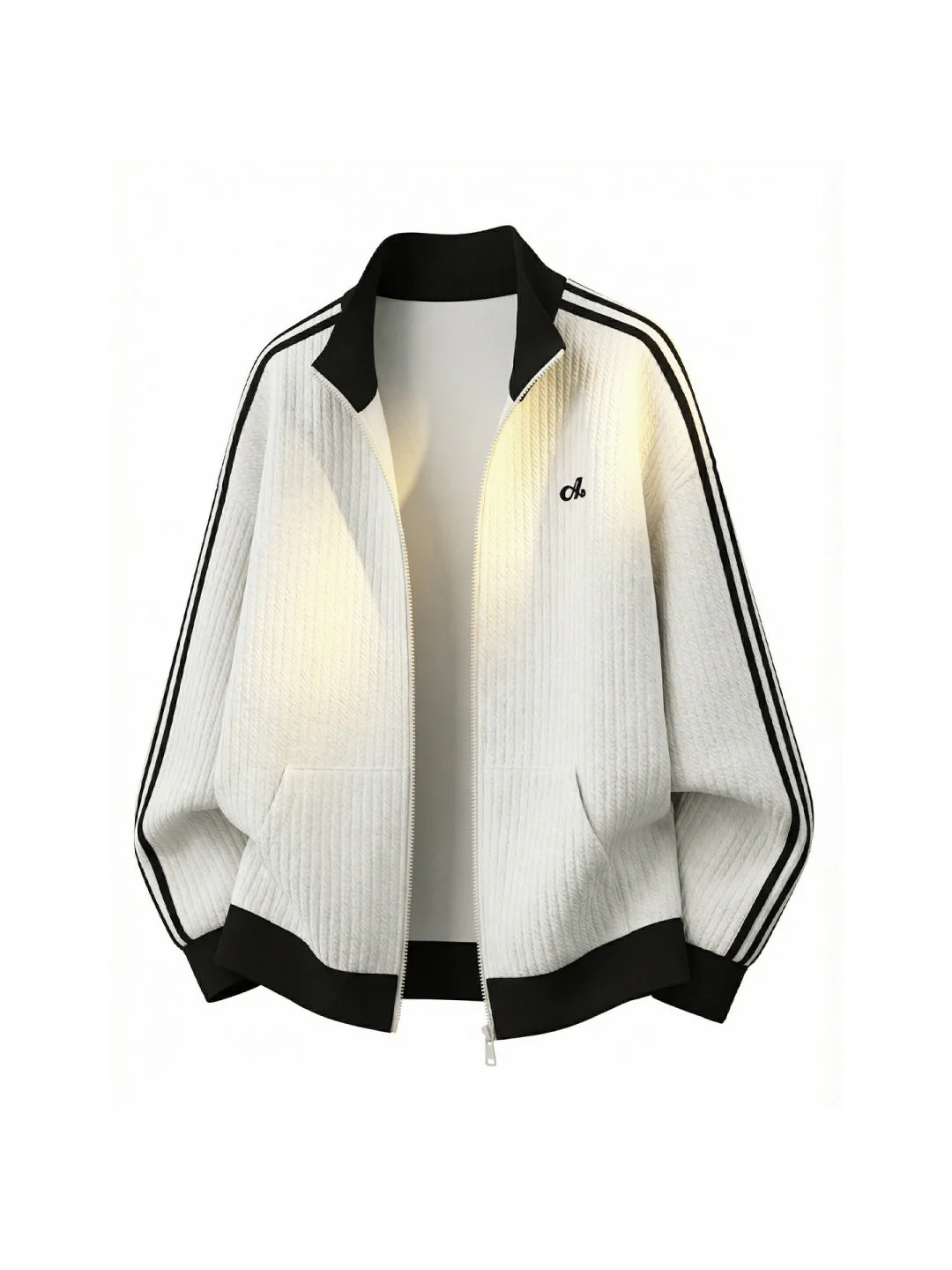 Color-blocked Vertical Stripe Loose-fit Cardigan Sweatshirt - Image 3