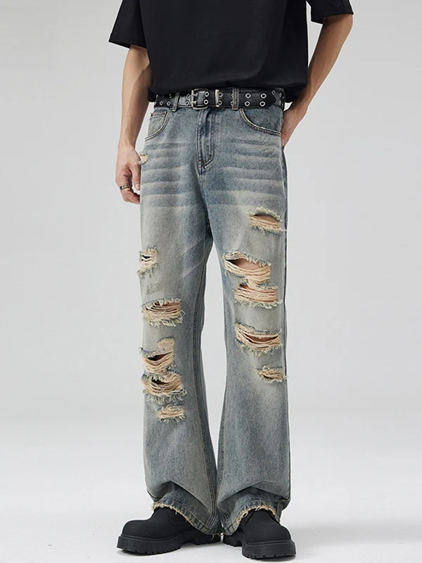 Hiphop Distressed Heavy Industry Hole Jeans